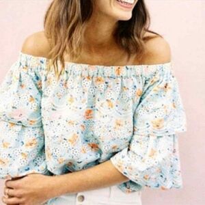 Anthropologie LAIA Womens Eyelets Off The Shoulder Ashtabula Crop Top Sage Small
